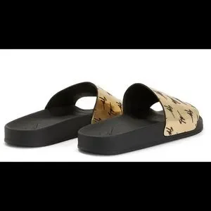 giuseppe zanotti BNIB reflective gold designer logo slipon sandals GIUSEPPEZANOTTIgoldflipflopsDS  main image 4